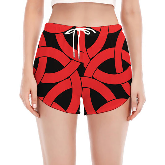 Red Celtic Knot Print Women's Split Running Shorts
