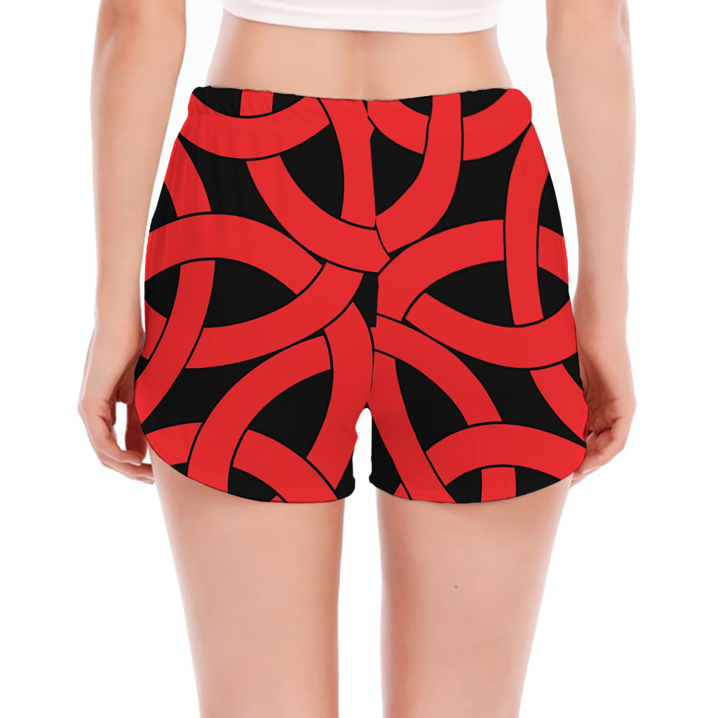 Red Celtic Knot Print Women's Split Running Shorts