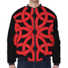 Red Celtic Knot Print Zip Sleeve Bomber Jacket