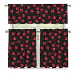 Red Cherry Pattern Print 3 Piece Kitchen Curtains