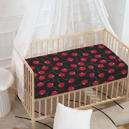 Red Cherry Pattern Print Baby Crib Sheet
