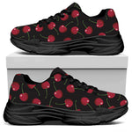 Red Cherry Pattern Print Black Chunky Shoes