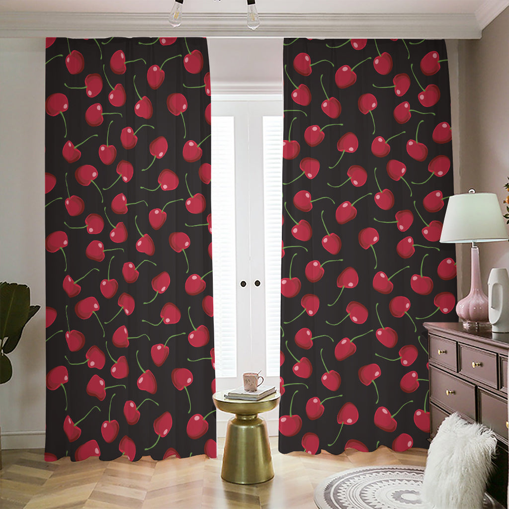 Red Cherry Pattern Print Blackout Pencil Pleat Curtains