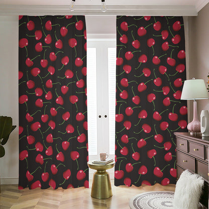 Red Cherry Pattern Print Blackout Pencil Pleat Curtains