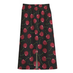 Red Cherry Pattern Print Cotton Front Slit Maxi Skirt