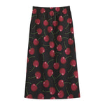 Red Cherry Pattern Print Cotton Front Slit Maxi Skirt