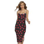 Red Cherry Pattern Print Cross Back Cami Dress