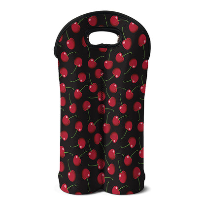 Red Cherry Pattern Print Double Neoprene Wine Tote