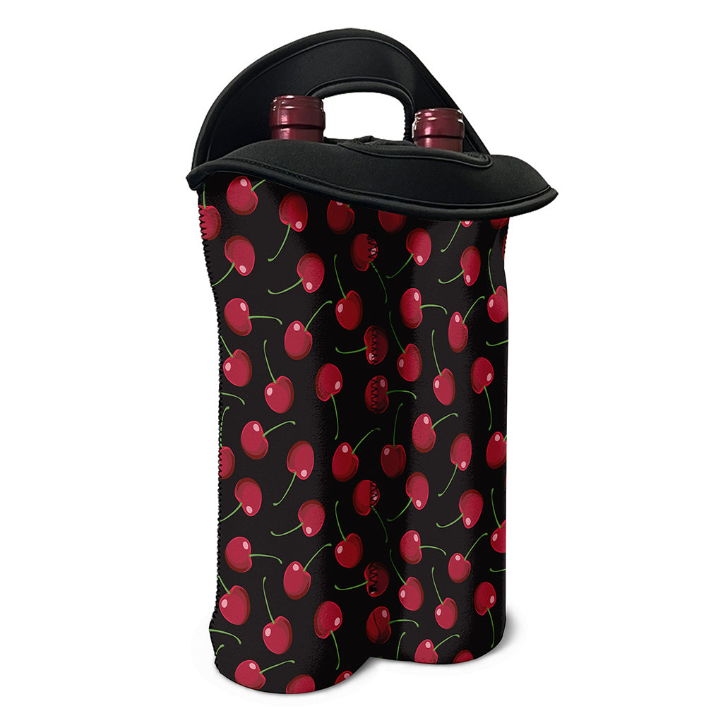Red Cherry Pattern Print Double Neoprene Wine Tote