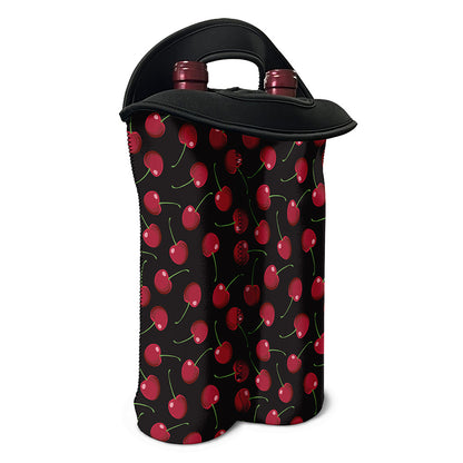 Red Cherry Pattern Print Double Neoprene Wine Tote