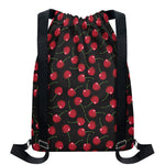 Red Cherry Pattern Print Drawstring Backpack