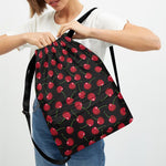 Red Cherry Pattern Print Drawstring Backpack