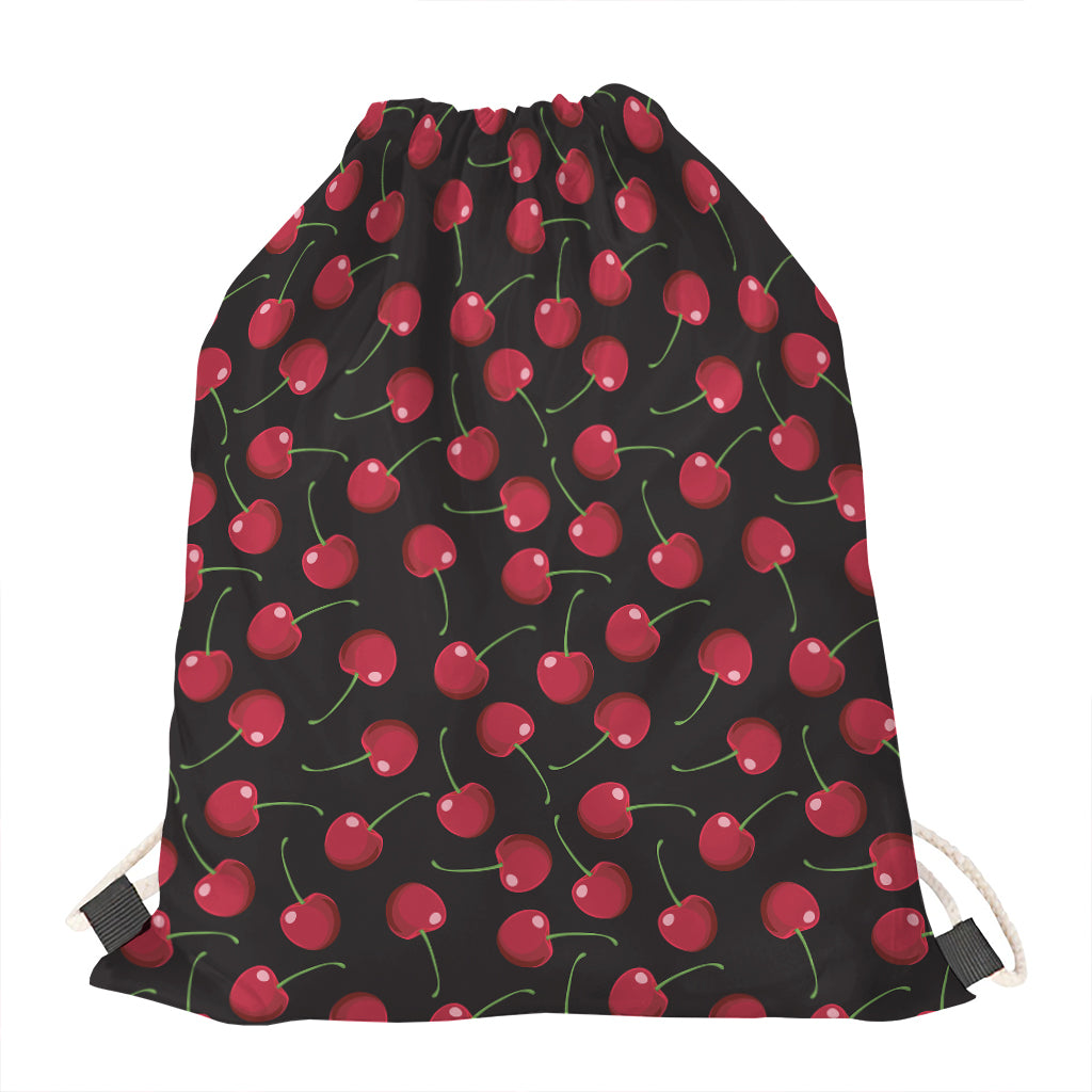 Red Cherry Pattern Print Drawstring Bag
