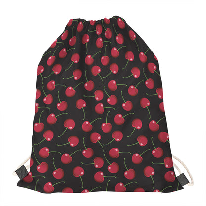 Red Cherry Pattern Print Drawstring Bag