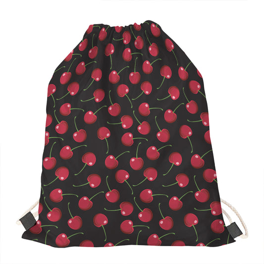 Red Cherry Pattern Print Drawstring Bag