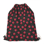 Red Cherry Pattern Print Drawstring Bag