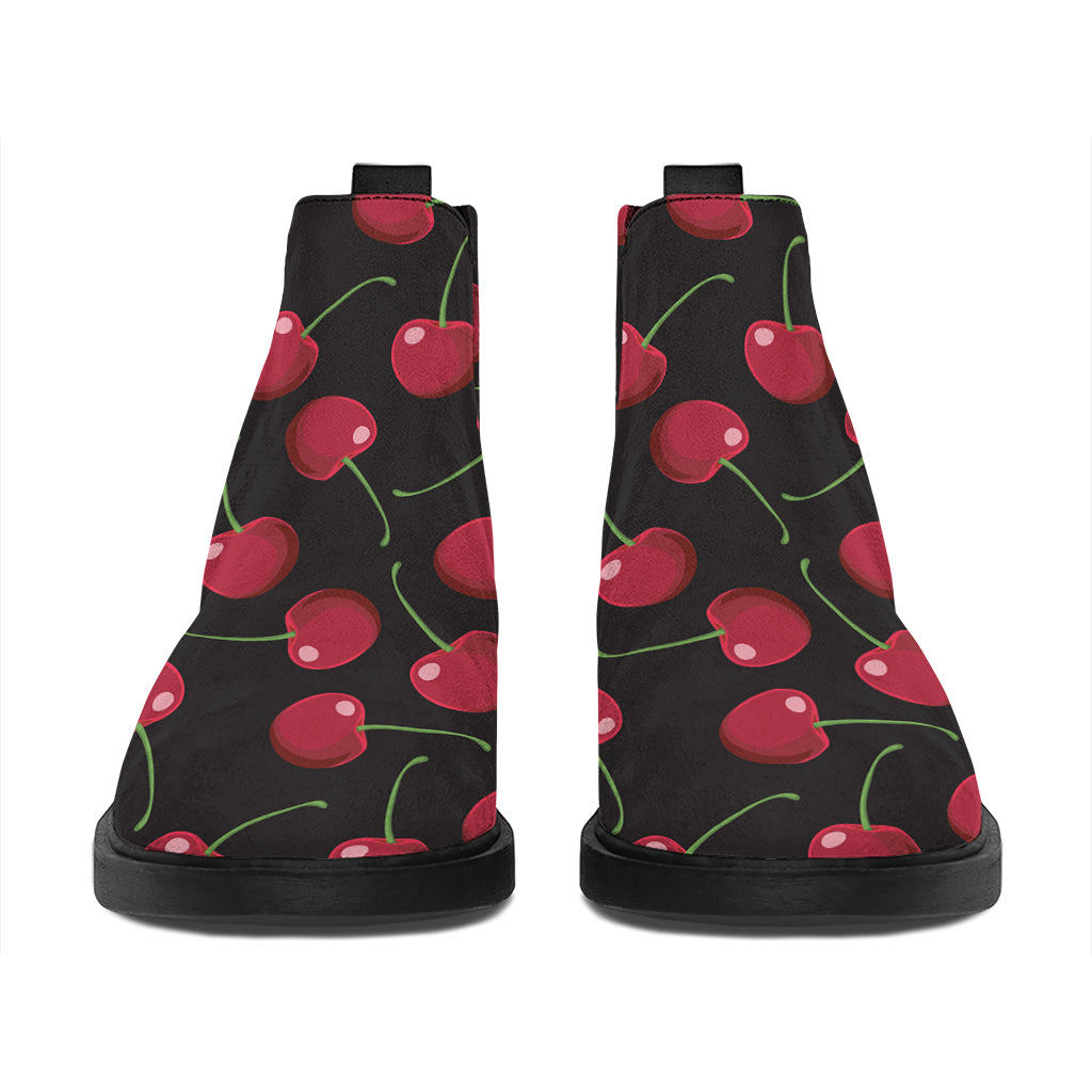 Red Cherry Pattern Print Flat Ankle Boots