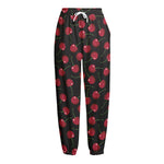 Red Cherry Pattern Print Fleece Lined Knit Pants