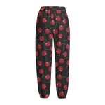 Red Cherry Pattern Print Fleece Lined Knit Pants