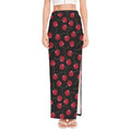 Red Cherry Pattern Print High Slit Maxi Skirt