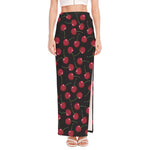 Red Cherry Pattern Print High Slit Maxi Skirt