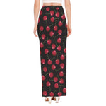 Red Cherry Pattern Print High Slit Maxi Skirt
