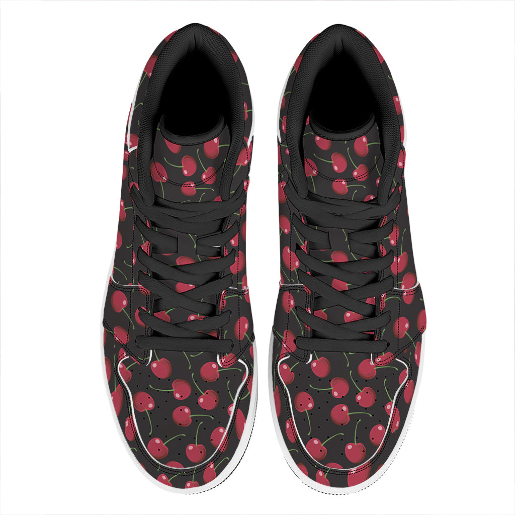 Red Cherry Pattern Print High Top Leather Sneakers