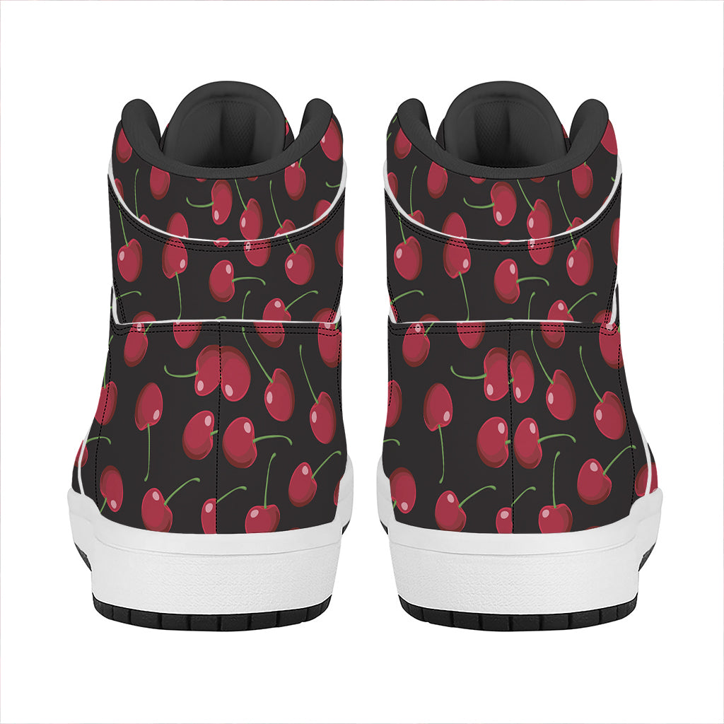 Red Cherry Pattern Print High Top Leather Sneakers