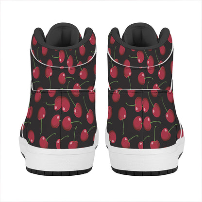 Red Cherry Pattern Print High Top Leather Sneakers