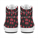 Red Cherry Pattern Print High Top Leather Sneakers