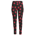 Red Cherry Pattern Print High-Waisted Pocket Leggings
