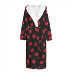 Red Cherry Pattern Print Hooded Bathrobe