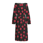 Red Cherry Pattern Print Hooded Bathrobe