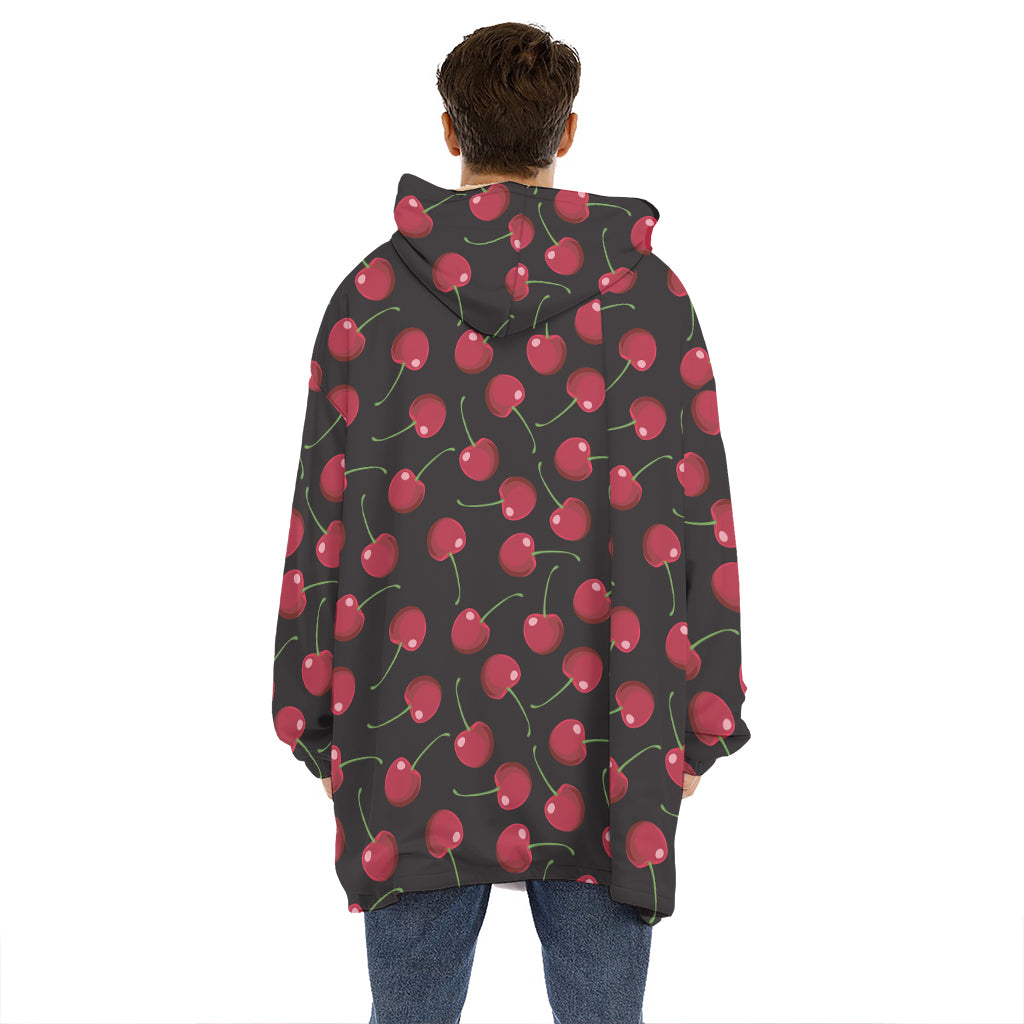 Red Cherry Pattern Print Hoodie Blanket