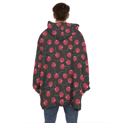 Red Cherry Pattern Print Hoodie Blanket