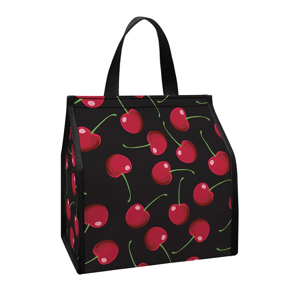 Red Cherry Pattern Print Insulated Lunch Tote