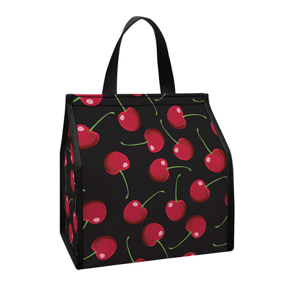 Red Cherry Pattern Print Insulated Lunch Tote