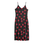Red Cherry Pattern Print Jersey Midi Cami Dress