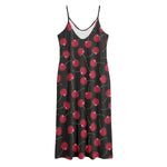 Red Cherry Pattern Print Jersey Midi Cami Dress