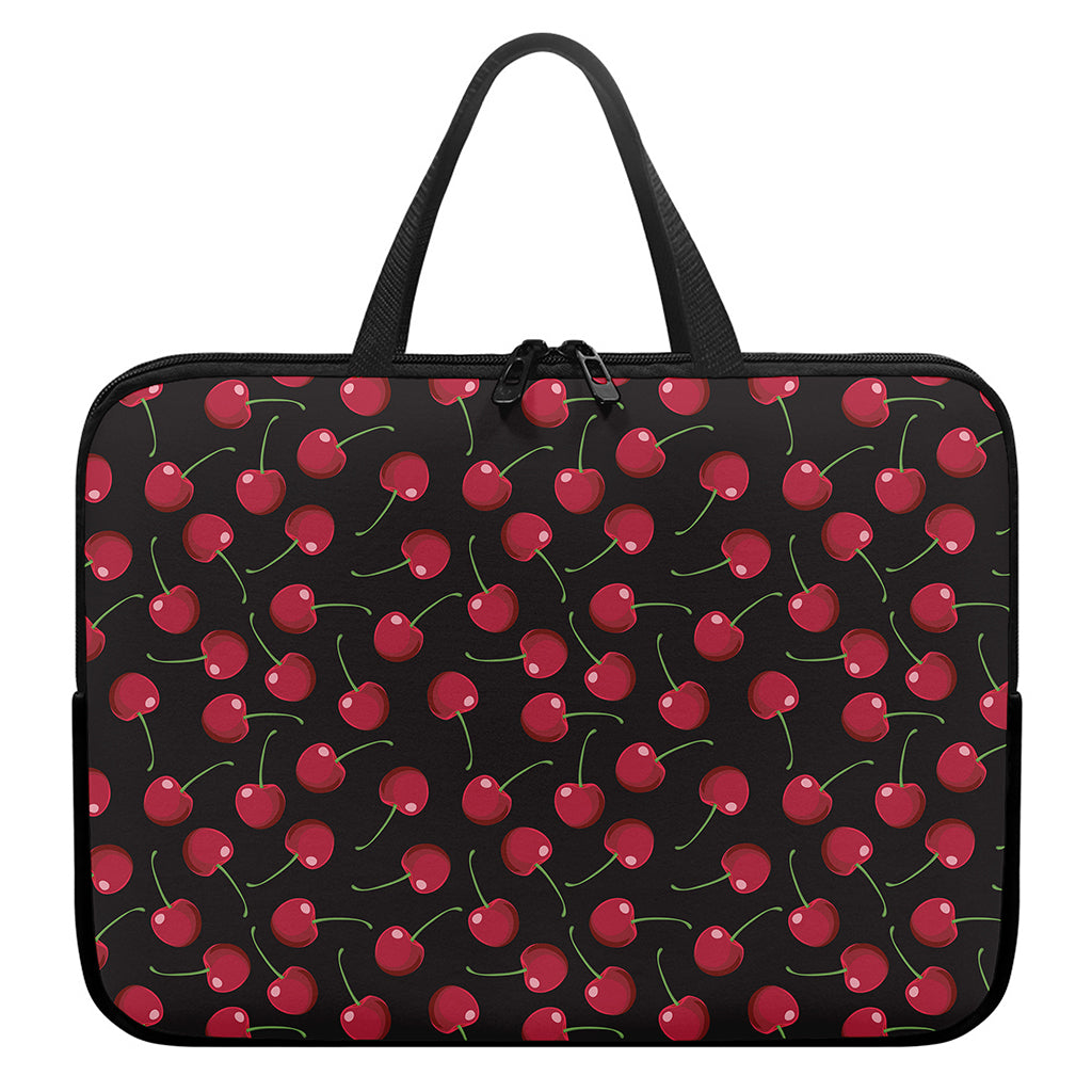 Red Cherry Pattern Print Laptop Sleeve With Handle