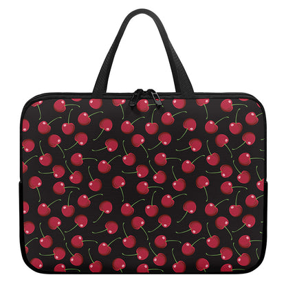 Red Cherry Pattern Print Laptop Sleeve With Handle