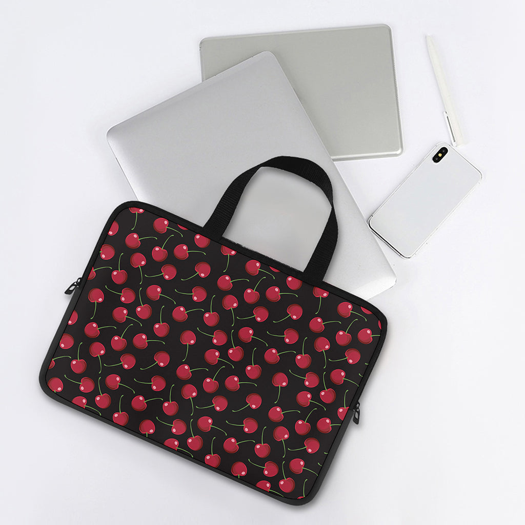 Red Cherry Pattern Print Laptop Sleeve With Handle