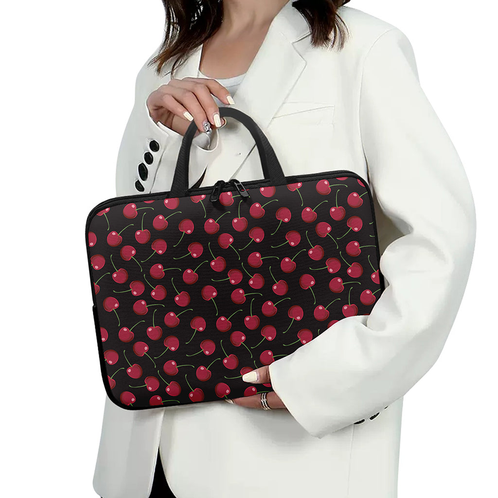 Red Cherry Pattern Print Laptop Sleeve With Handle