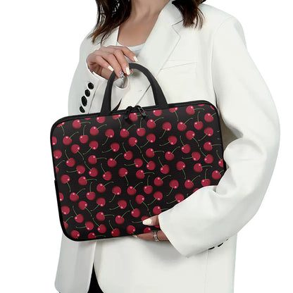 Red Cherry Pattern Print Laptop Sleeve With Handle