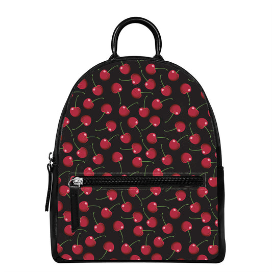 Red Cherry Pattern Print Leather Backpack