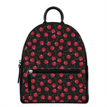 Red Cherry Pattern Print Leather Backpack