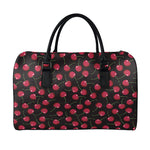 Red Cherry Pattern Print Leather Duffle Bag