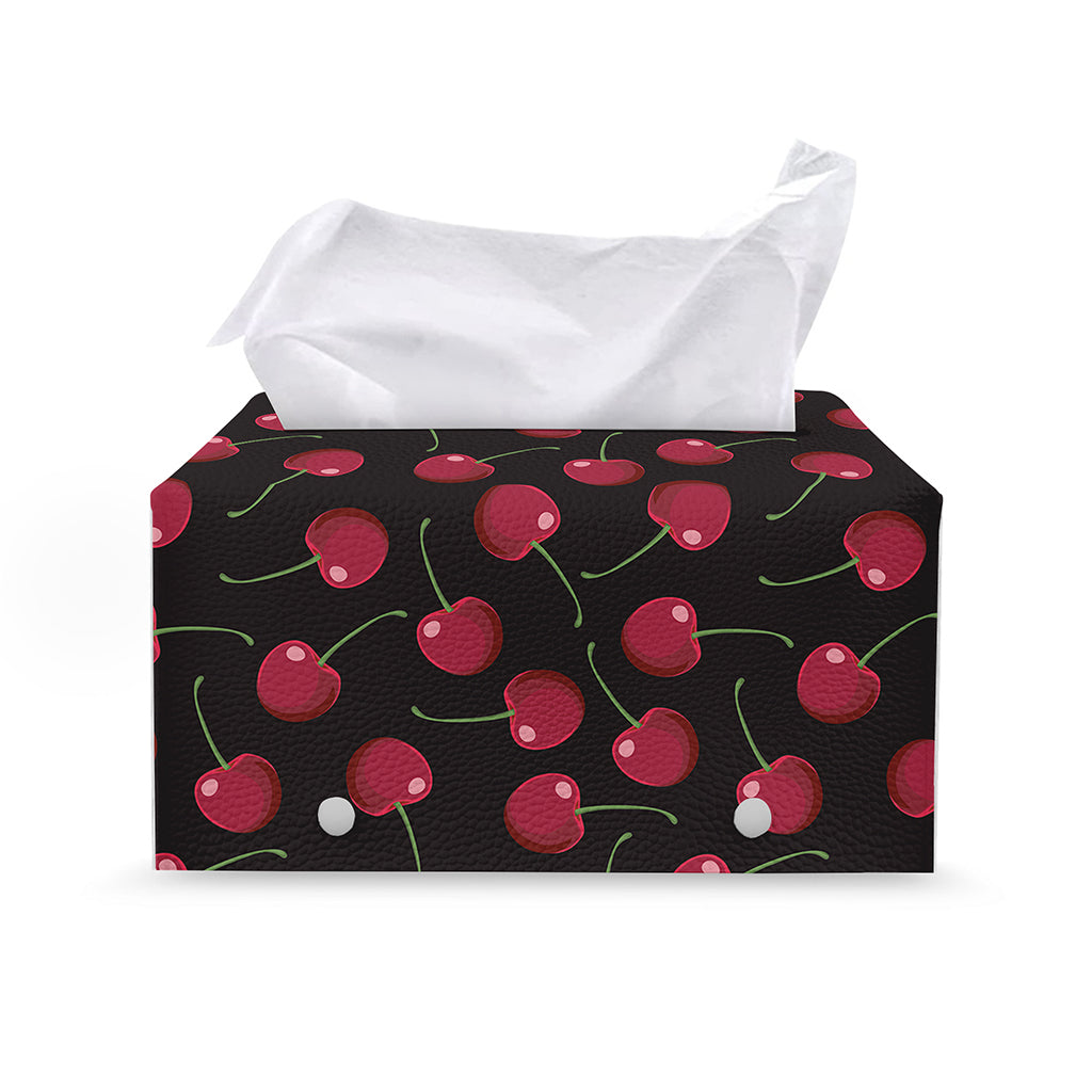 Red Cherry Pattern Print Leather Tissue Box Cover