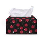 Red Cherry Pattern Print Leather Tissue Box Cover