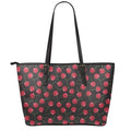 Red Cherry Pattern Print Leather Tote Bag With Zipper